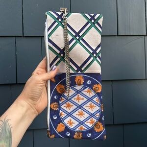 💜💛💚Handmade Italian cloth, wristlet clutch bag purse, green gold